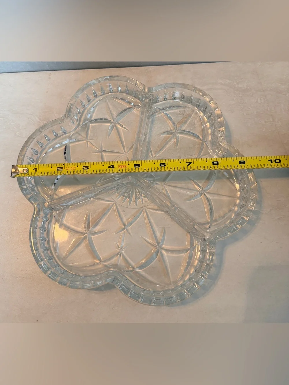 Vintage Clover Divided Glass Serving Dish Starburst Candy Nut Etc  9.25